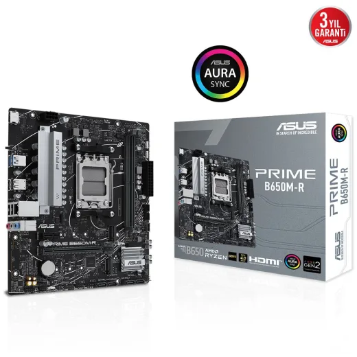 ASUS Prime B650M-R AM5 DDR5 Ses GLAN HDMI SATA3 USB2.0 MATX Anakart