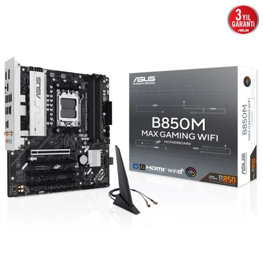 ASUS B850M MAX Gaming WIFI AM5 DDR5 Ses GLAN DP/HDMI SATA3 USB3.2 MATX Anakart