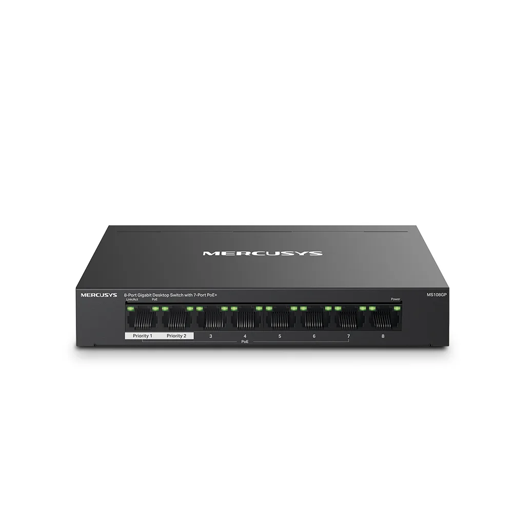 TP-Link Mercusys MS108GP 8 Port 10/100/1000 7 Port POE 65W Yönetilemez Gigabit Switch