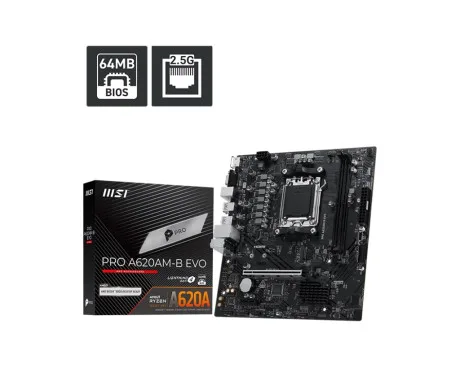 MSI PRO A620AM-B EVO AM5 DDR5 6800MHz(OC) ARGB HDMI VGA M.2 USB3.2 JARGB_V2 MATX Anakart