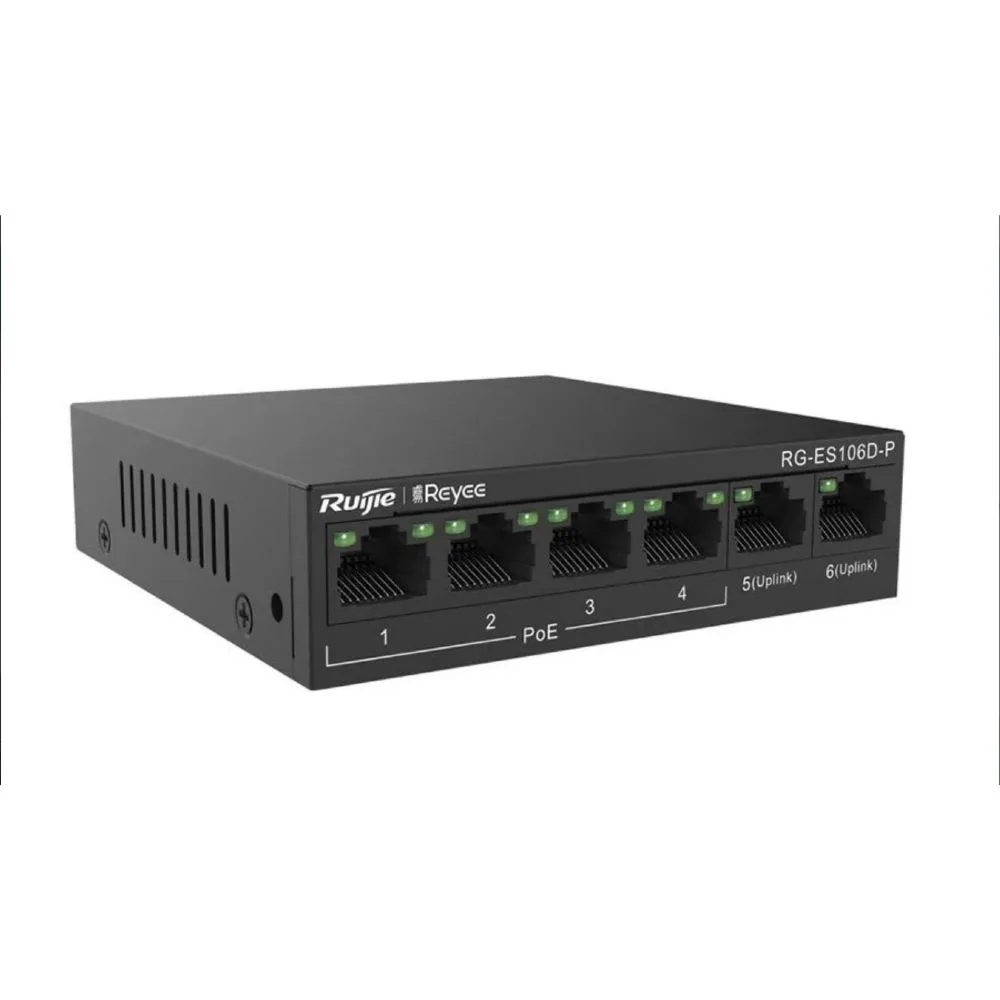 Ruijie Reyee RG-ES106D-P 6 Port 10/100 2XFA-UPLINK 4XPOE 58W Yönetilemez Switch