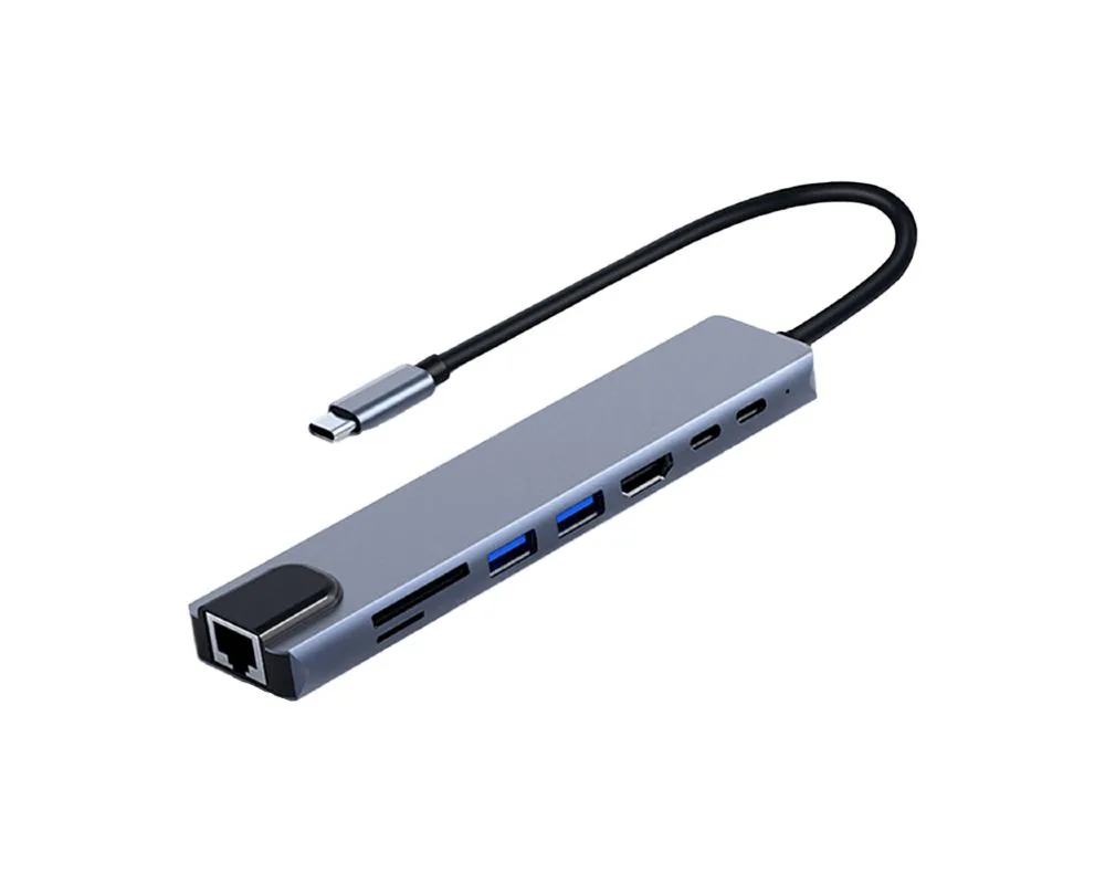 Frisby FA-7682C Type-C - 8 IN1 RJ45+TF/SD+HDMI+USB*2+TYPE-C+PD