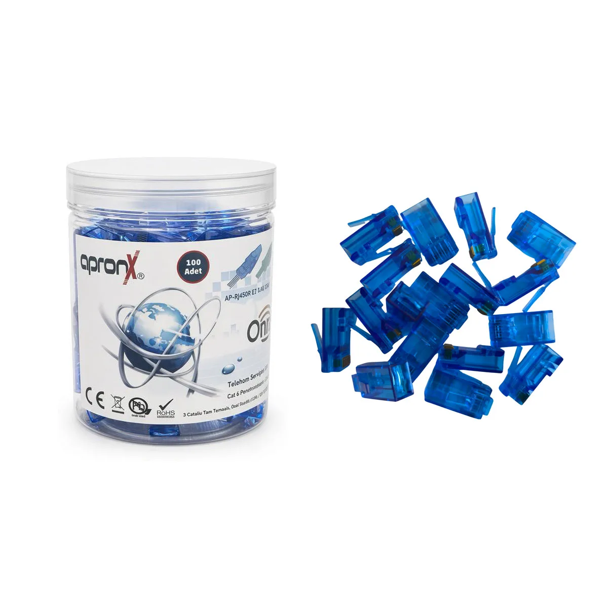 Apronx RJ-45 CAT6 UTP Mavi Yeni Nesil Bottle Modular Plug (100 Adet)