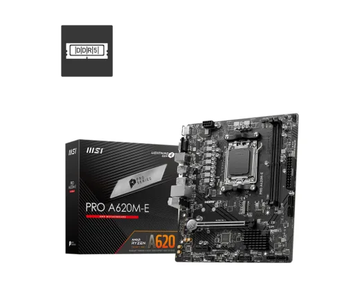 MSI PRO A620M-E AM5 DDR5 Ses GLAN HDMI/VGA SATA3 USB3.2 MATX