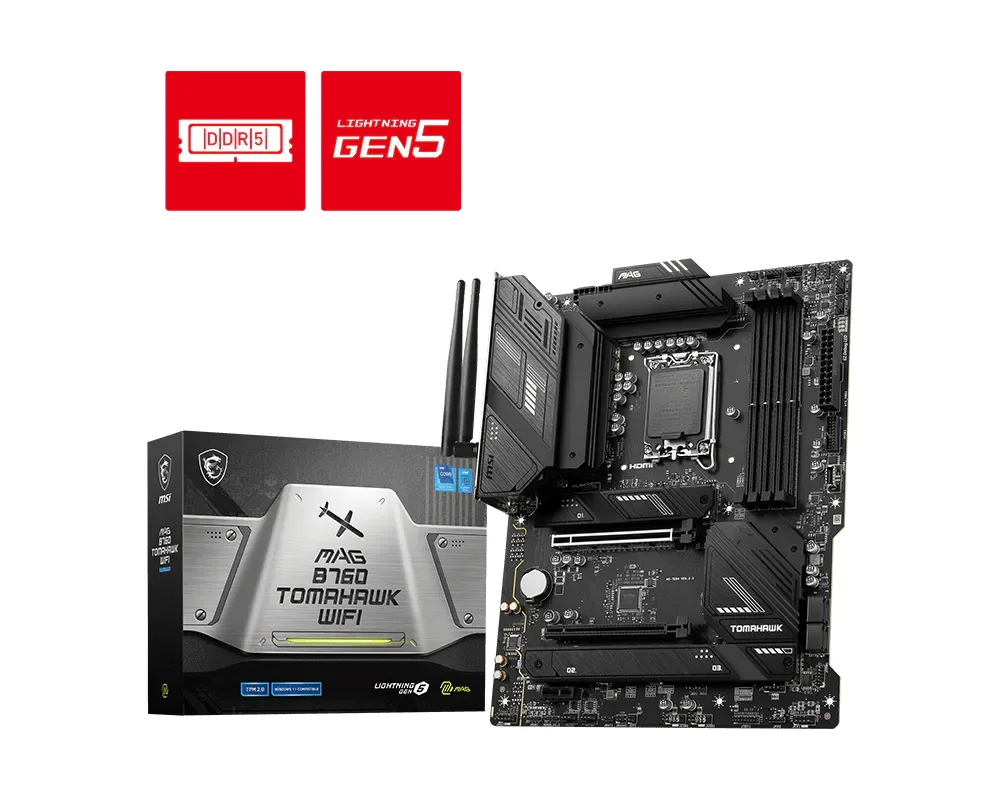 MSI Mag B760 Tomahawk WIFI Soket 1700 DDR5 7000(OC) Pci-E GEN5 ,M.2 USB3.2 HDMI,DP 1X 2.5G