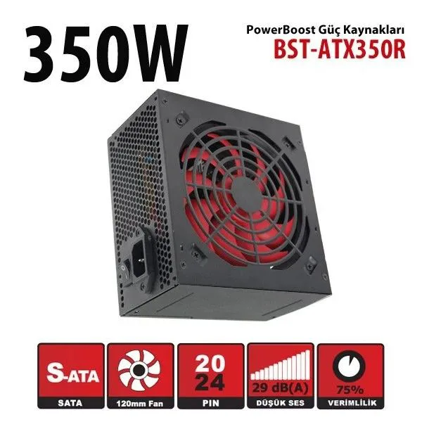 Powerboost BST-ATX350R 350W 12CM Kırmızı Fan ATX Power Supply Güç Kaynagi