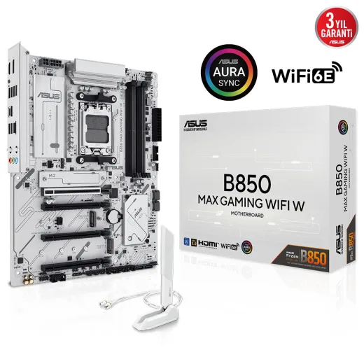ASUS B850 MAX Gaming WIFI W AM5 DDR5 Ses GLAN DP/HDMI SATA3 USB3.2 ATX Anakart