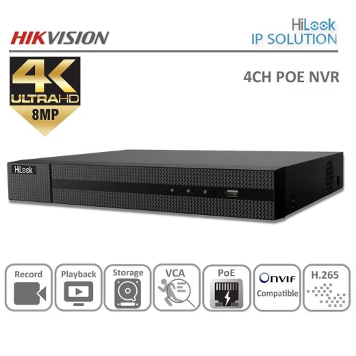 Hikvision-Hilook NVR-104MH-C/4P 4 Kanal(POE) 8MP 1HDD(8TB) NVR Kayıt Cihazı