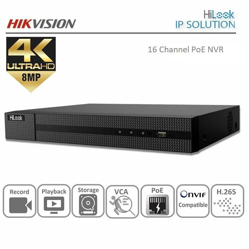 Hikvision-Hilook NVR-216MH-C/16P 16 Kanal 16 Port POE 8MP 4K 2XHDD NVR Kayıt Cihazı