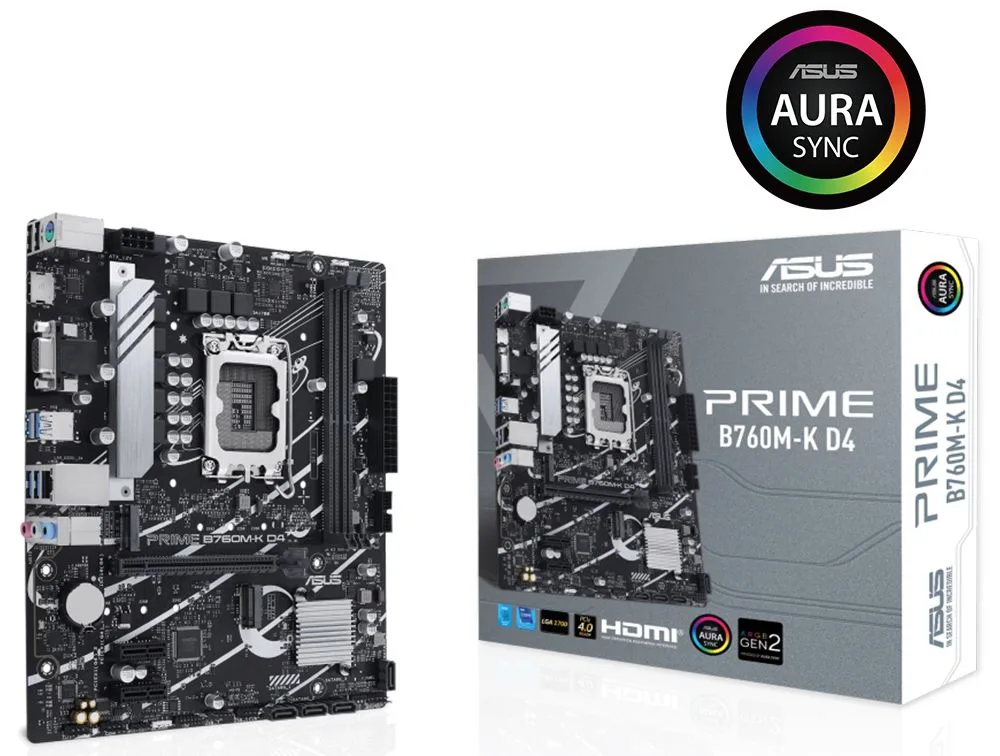 ASUS Prime B760M-K D4 1700P DDR4 Ses GLAN HDMI/VGA SATA3 USB3.2 2XM.2 Smatx Anakart