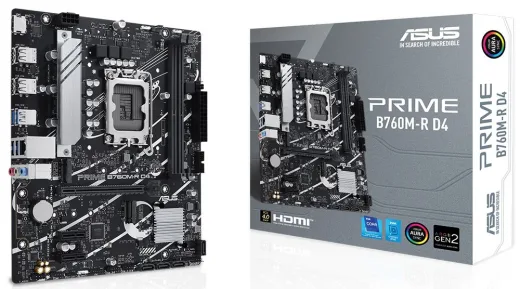 ASUS Prime B760M-R-D4 1700P DDR4 Ses GLAN HDMI SATA3 USB2.0 MATX Anakart