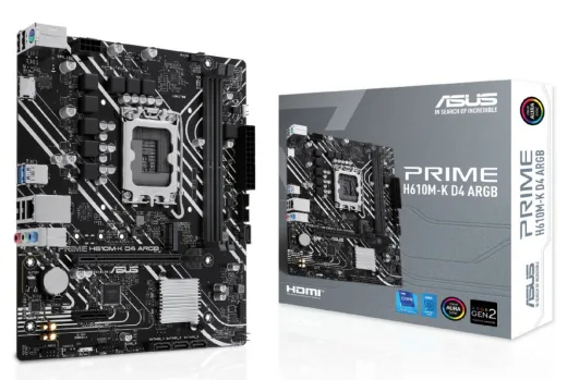 ASUS Prime H610M-K D4 ARGB 1700P DDR4 Ses GLAN HDMI SATA3 USB2.0 MATX
