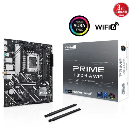 ASUS Prime H810M-A WIFI 1851P DDR5 Ses GLAN DP/HDMI SATA3 USB3.2 MATX Anakart