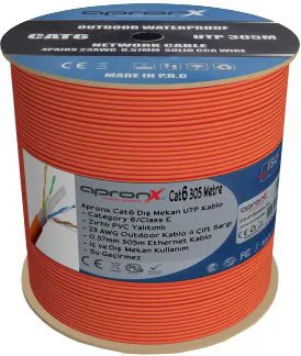 Apronx IPX-CAT6ODTK Turuncu CAT6 305M 23AWG UTP Dış Ortam Kablo